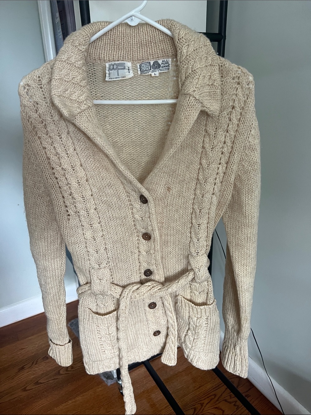 Cozy Cream Cable-Knit Shawl Collar Belted Cardigan